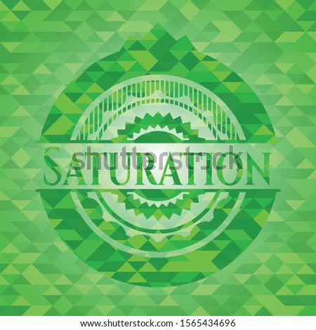 Saturation green emblem with mosaic background. Vector Illustration. Detailed.