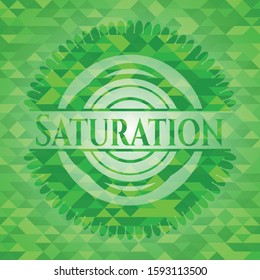 Saturation green emblem with triangle mosaic background. Vector Illustration. Detailed.