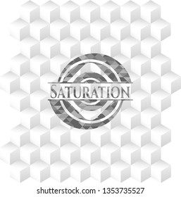Saturation grey emblem with geometric cube white background