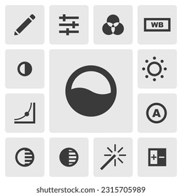 Saturation icon vector design. Simple set of photo editor app icons silhouette, solid black icon. Phone application icons concept. Edit, adjust, filter, color, brightness, contrast icons buttons