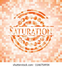 Saturation orange tile background illustration. Square geometric mosaic seamless pattern with emblem inside.