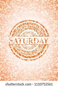 Saturday abstract emblem, orange mosaic background