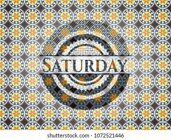  Saturday arabic style emblem. Arabesque decoration.