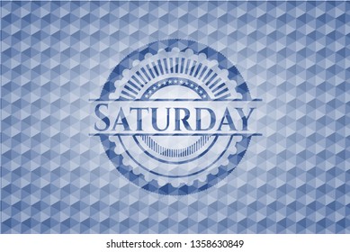 Saturday blue emblem with geometric pattern.