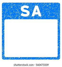 Saturday Calendar Page grainy textured icon for overlay watermark stamps. Flat symbol with dirty texture. Dotted vector blue ink rubber seal stamp with grunge design on a white background.