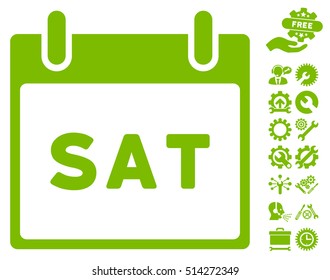 Saturday Calendar Page icon with bonus configuration images. Vector illustration style is flat iconic symbols, eco green, white background.
