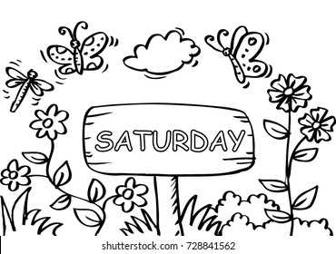 Saturday Coloring Page with butterfly