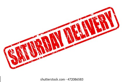 SATURDAY DELIVERY red stamp text on white