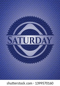 Saturday emblem with jean background. Vector Illustration. Detailed.