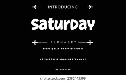 Saturday font modern bouncy typeset, lively friendly alphabet. Playful cheerful letters in Los Muertos Mexican style for menus, labels, signage, ads, crafts and comic book. Vector typographic design