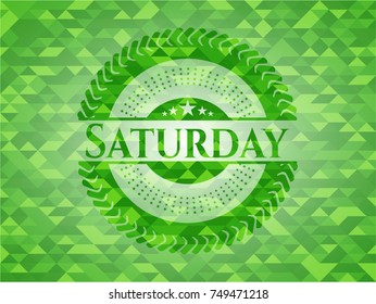 Saturday green emblem with mosaic background
