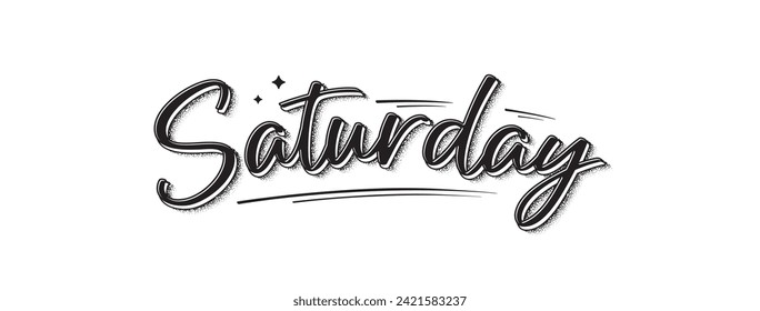 Saturday lettering. Modern banner with week day text. Sticker for planner. Day of week. Planning concept. Saturday typography logo design. Vector illustration.