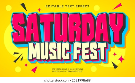 Samstag Musikfest Text Effekt. Retro vintage editierbarer Texteffekt-Stil