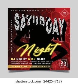 Saturday night flyer template with red and black gradient colors