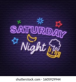 saturday night neon signboard  day of the week vector design