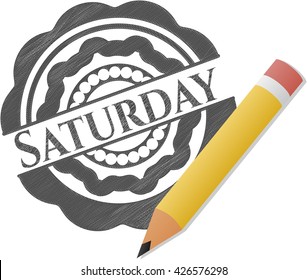 Saturday pencil strokes emblem