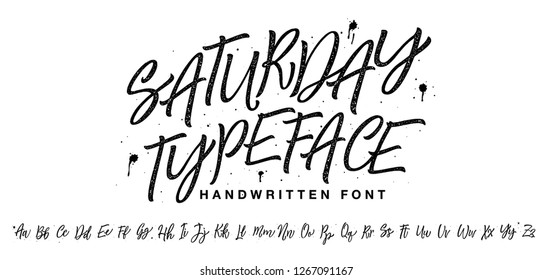 Saturday Typeface. Lettering font isolated on white background. Texture alphabet. Vector logo letters. 