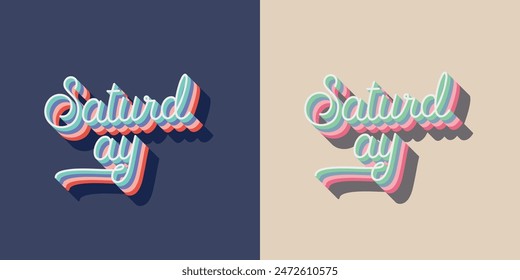 Saturday typography editable colour effect template in 3d shadow style. Suitable for brand, business logo or calendar design. Eps 10 vector.