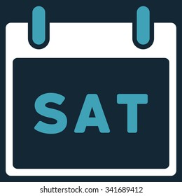 Saturday vector icon. Style is bicolor flat symbol, blue and white colors, rounded angles, dark blue background.