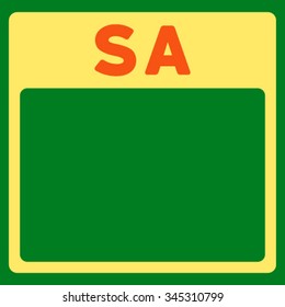 Saturday vector icon. Style is bicolor flat symbol, orange and yellow colors, rounded angles, green background.