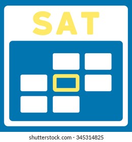 Saturday vector icon. Style is bicolor flat symbol, yellow and white colors, rounded angles, blue background.