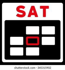 Saturday vector icon. Style is bicolor flat symbol, red and white colors, rounded angles, black background.