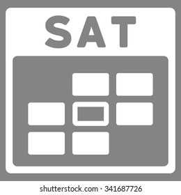 Saturday vector icon. Style is flat symbol, white color, rounded angles, gray background.