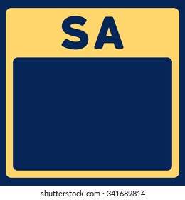 Saturday vector icon. Style is flat symbol, yellow color, rounded angles, blue background.