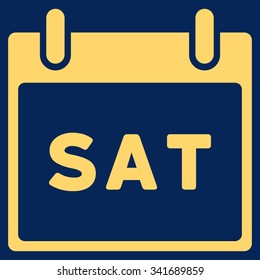Saturday vector icon. Style is flat symbol, yellow color, rounded angles, blue background.