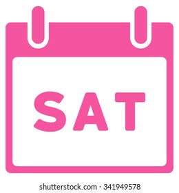 Saturday vector icon. Style is flat symbol, pink color, rounded angles, white background.