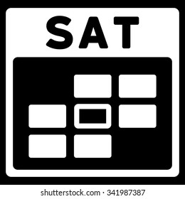 Saturday vector icon. Style is flat symbol, white color, rounded angles, black background.