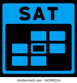 Saturday vector icon. Style is flat symbol, blue color, rounded angles, black background.