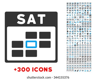 Saturday vector pictogram with additional 300 date and time management icons. Style is bicolor flat symbols, blue and gray colors, rounded angles, white background.
