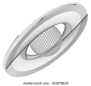 Saturn Abstract Wire Frame Surface Planet Vector 01