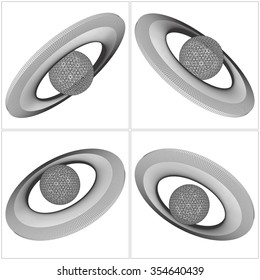 Saturn Abstract Wire Frame Surface Planet Vector 03