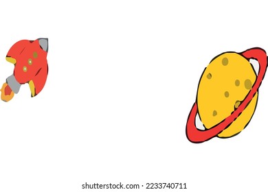 saturn ans spaceship vector colored