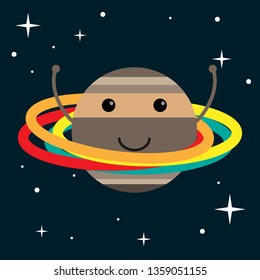 Saturn cartoon. Space and stars. Vector illustration