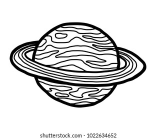 Saturn / cartoon vector and illustration, black and white, hand drawn, sketch style, isolated on white background.