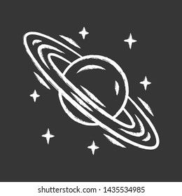 Saturn chalk icon. Planet with rings. Sixth planet from Sun. Gas giant. Planetary science. Solar system. Space exploration. Celestial object. Isolated vector chalkboard illustration