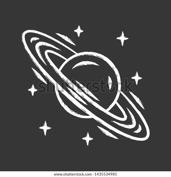 Saturn\
chalk icon. Planet with rings. Sixth planet from Sun. Gas giant.\
Planetary science. Solar system. Space exploration. Celestial\
object. Isolated vector chalkboard\
illustration