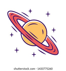 Saturn color icon. Planet with rings. Sixth planet from Sun. Gas giant. Planetary science. Solar system. Space exploration. Celestial object. Capricorn planetary ruler. Isolated vector illustration