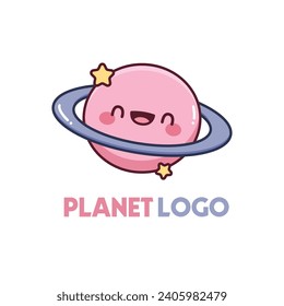 Saturn Cute Kawaii Planet Logo, Saturn Mascot, Character Logo Tamplate