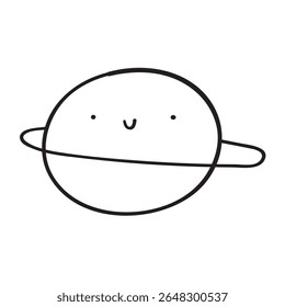 Saturno. Planeta lindo. Design infantil. Ilustração de esboço de rabiscar. Ilustração do vetor de contorno em fundo branco.