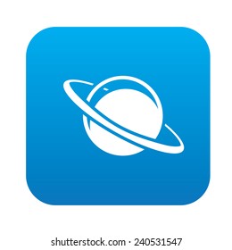 Saturn design on blue flat button,clean vector
