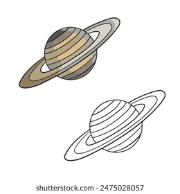 saturn drawing with line art style. You can change color you want. Simple design outline style. Easy to edit. Vector illustration