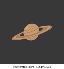 The saturn flat design concept on a space theme. Simple saturn with rings icon isolated on black background. Vector illustration