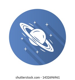 Saturn flat design long shadow glyph icon. Planet with rings. Sixth planet from Sun. Planetary science. Space exploration. Celestial object. Capricorn planetary ruler. Vector silhouette illustration