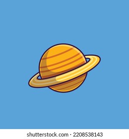 Saturn flat icon design ring with blue background vector illustration