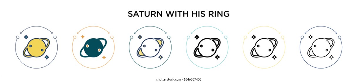 Saturn with his ring icon in filled, thin line, outline and stroke style. Vector illustration of two colored and black saturn with his ring vector icons designs can be used for mobile, ui, web