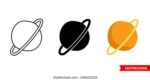 Saturn icon of 3 types: color, black and white, outline. Isolated vector sign symbol.